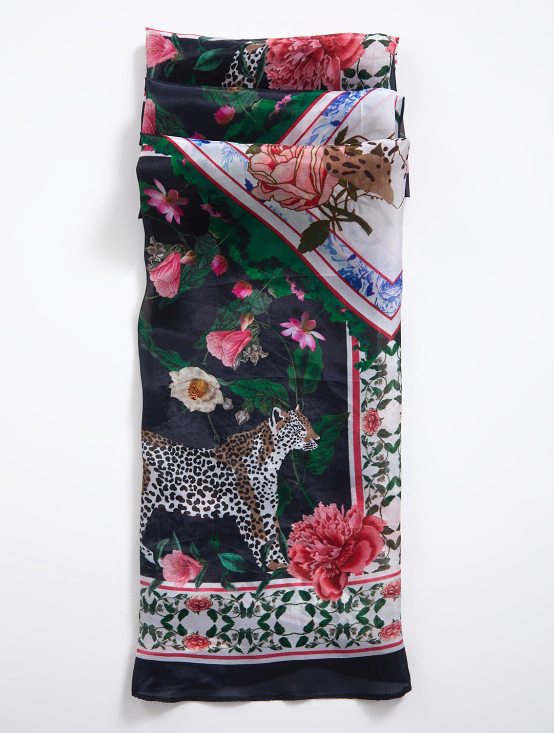 Navy Leopard Silk Scarf