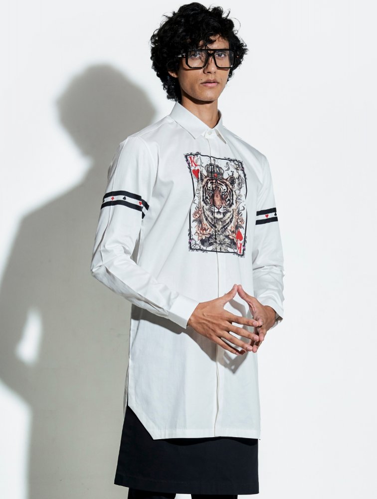Image of White Tiger Taash Printed Shirt