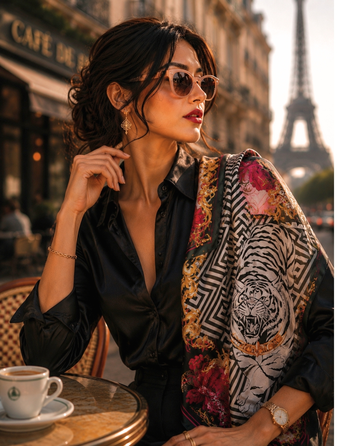 Black Dual Tiger Scarf