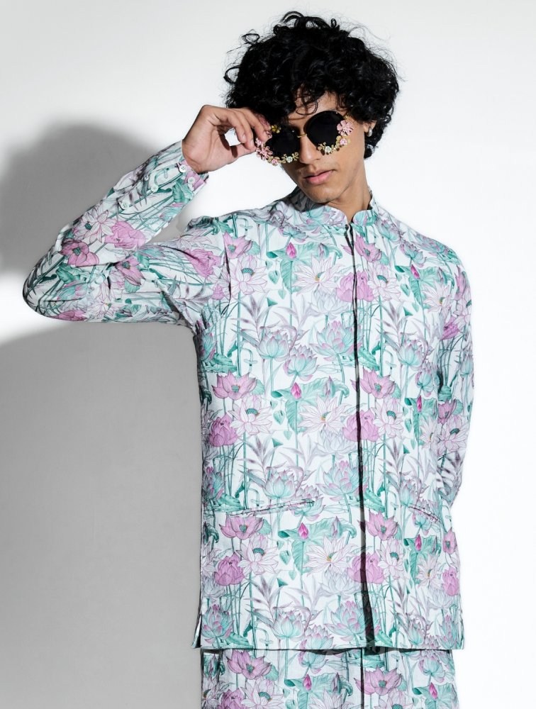 Image of Keshava Lotus Printed Linen Bundi