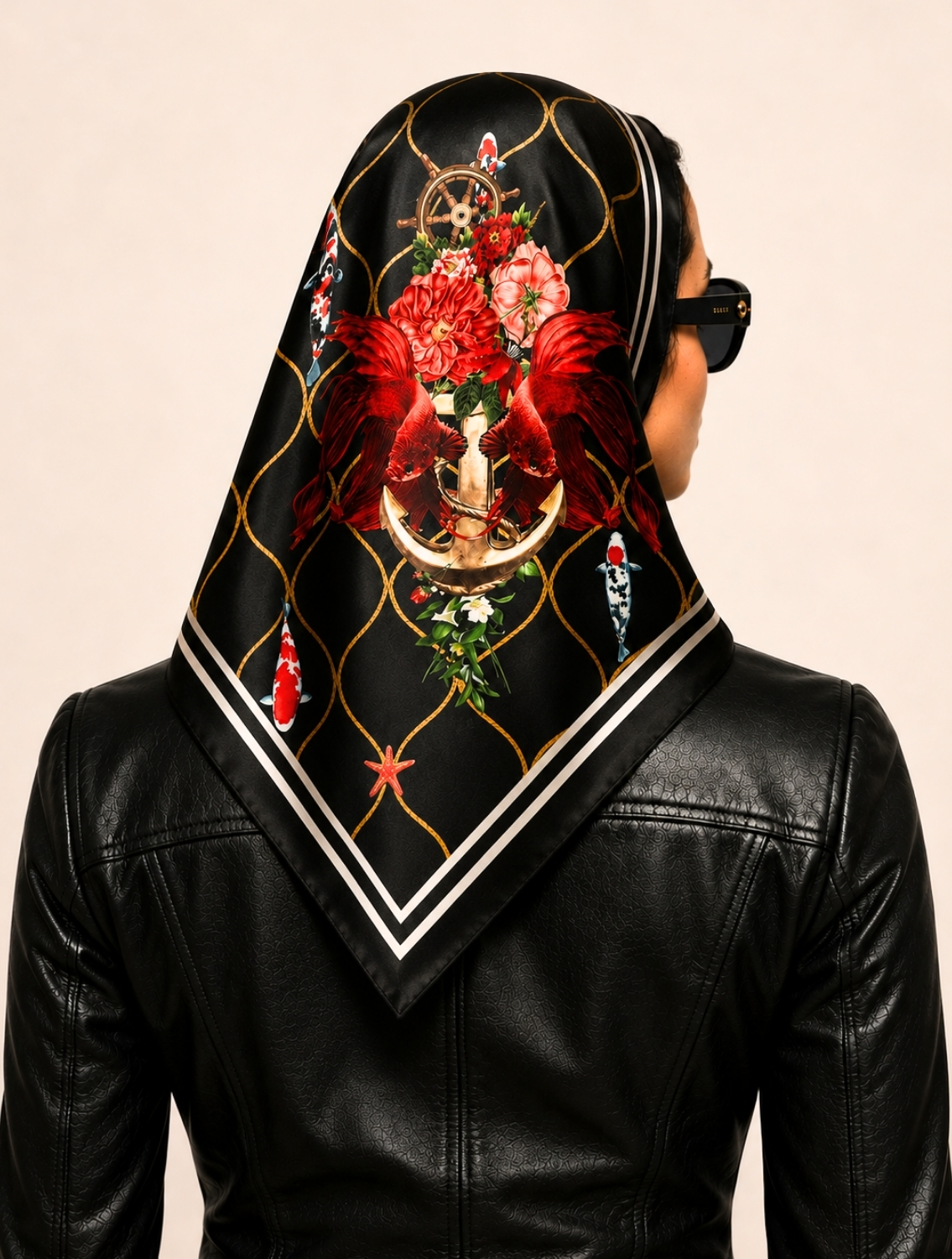 Black Anchor Printed Scarf