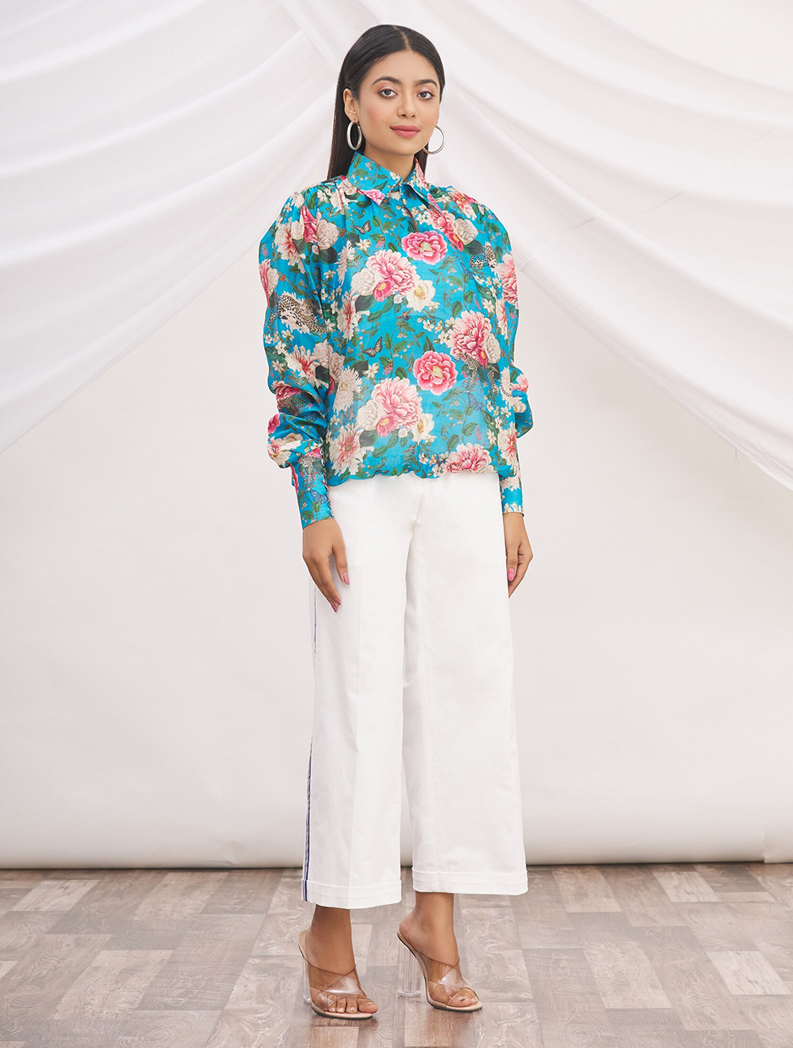 Aphrodite Blue Silk Printed Top