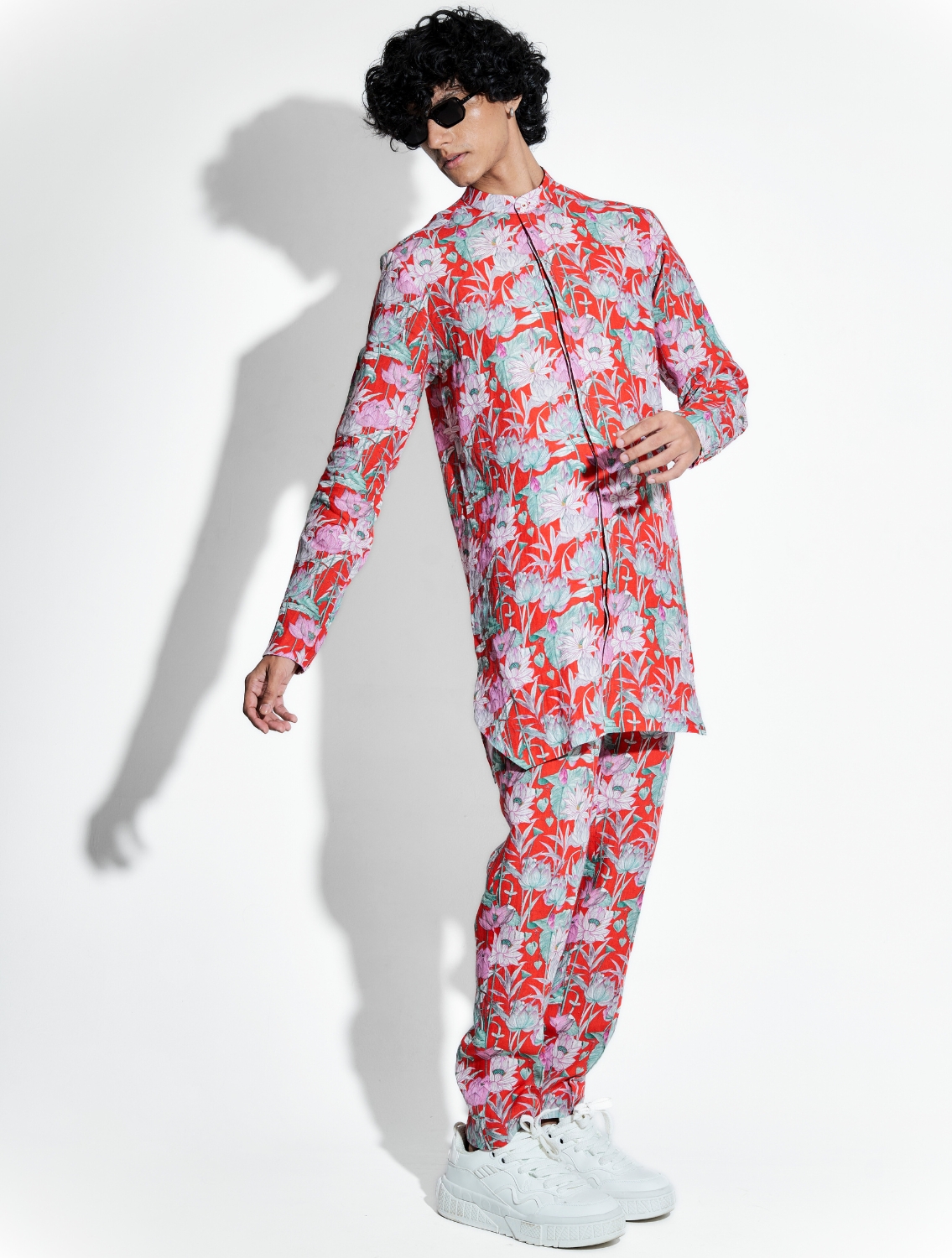 Red Lotus Printed Linen Shirt