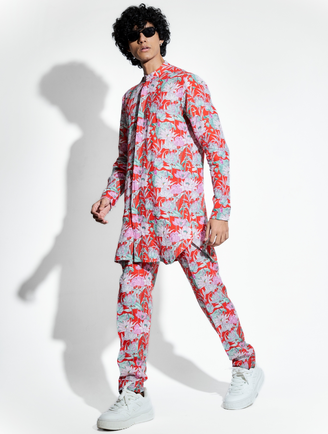 Red Lotus Printed Linen Coord Set