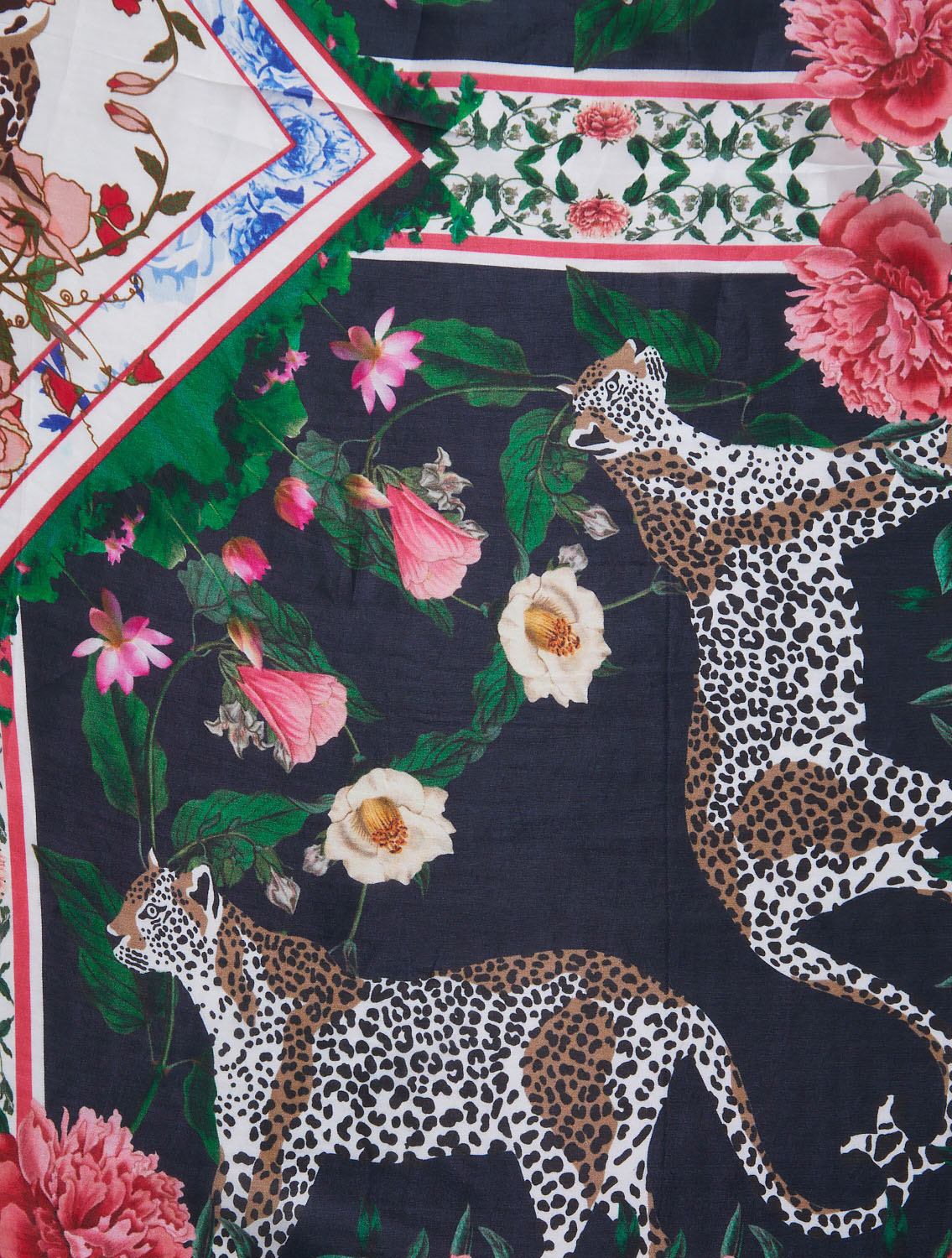 Navy Leopard Silk Scarf