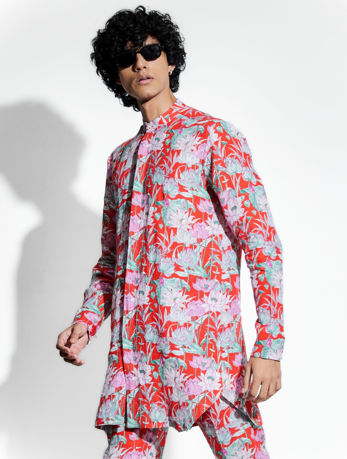 Red Lotus Printed Linen Set