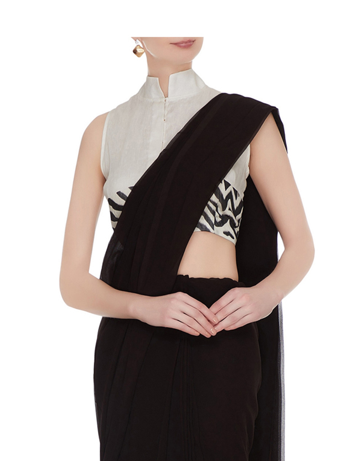 Blac High collar Silk Linen Blouse