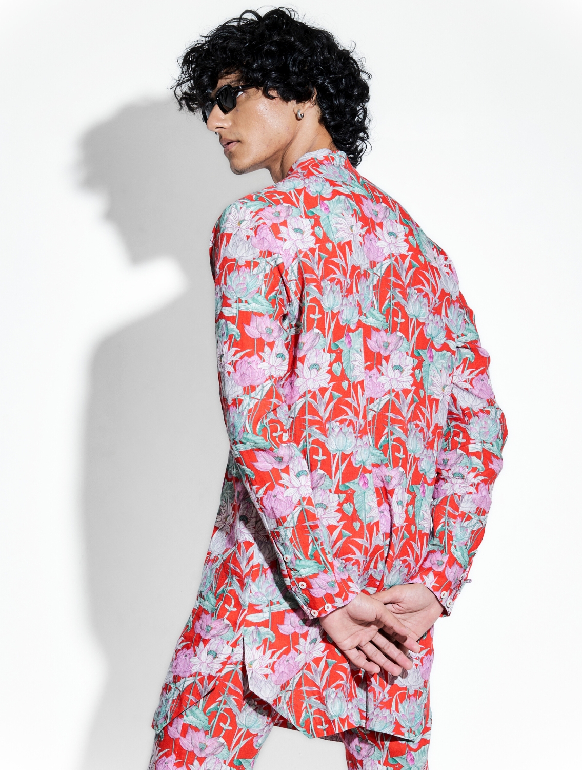 Red Lotus Printed Linen Shirt