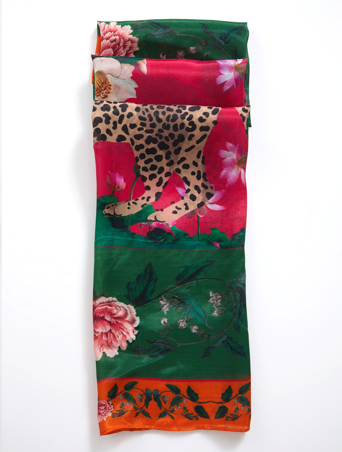 Orange Leopard Silk Scarf