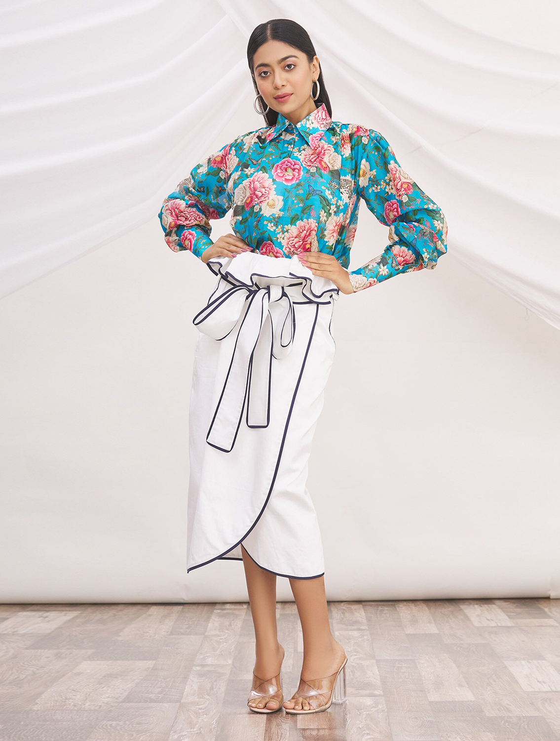 White Paperbag Wrap Skirt