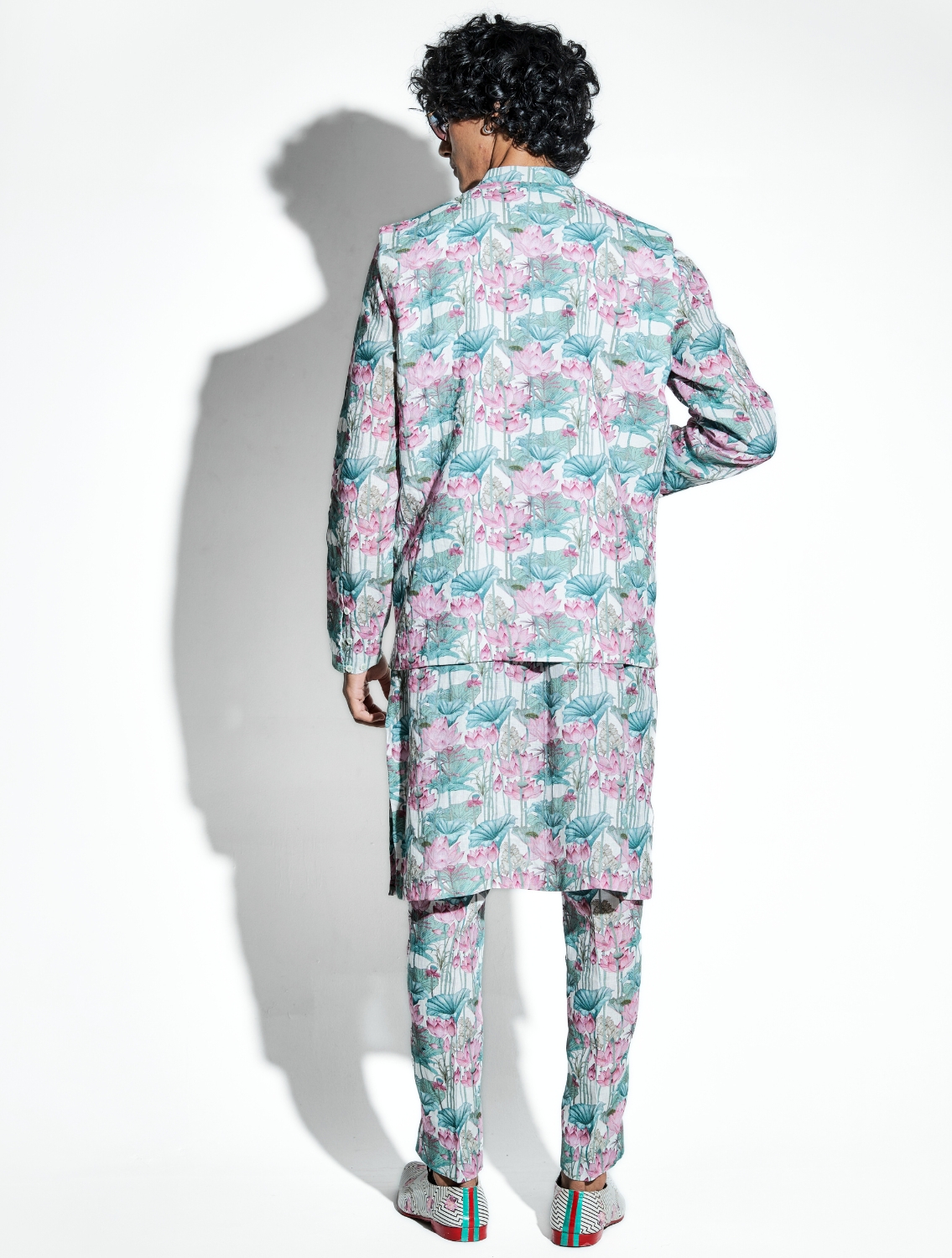Gandharva Lotus Printed Linen Waistcoat