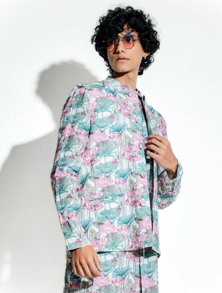 Image of Gandharva Lotus Printed Linen Bundi