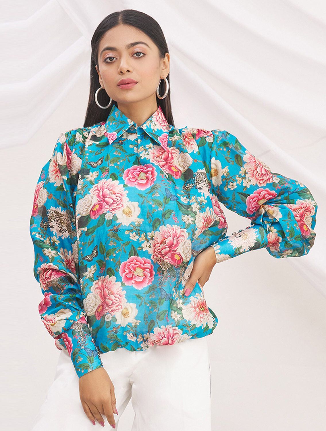 Aphrodite Blue Silk Printed Top