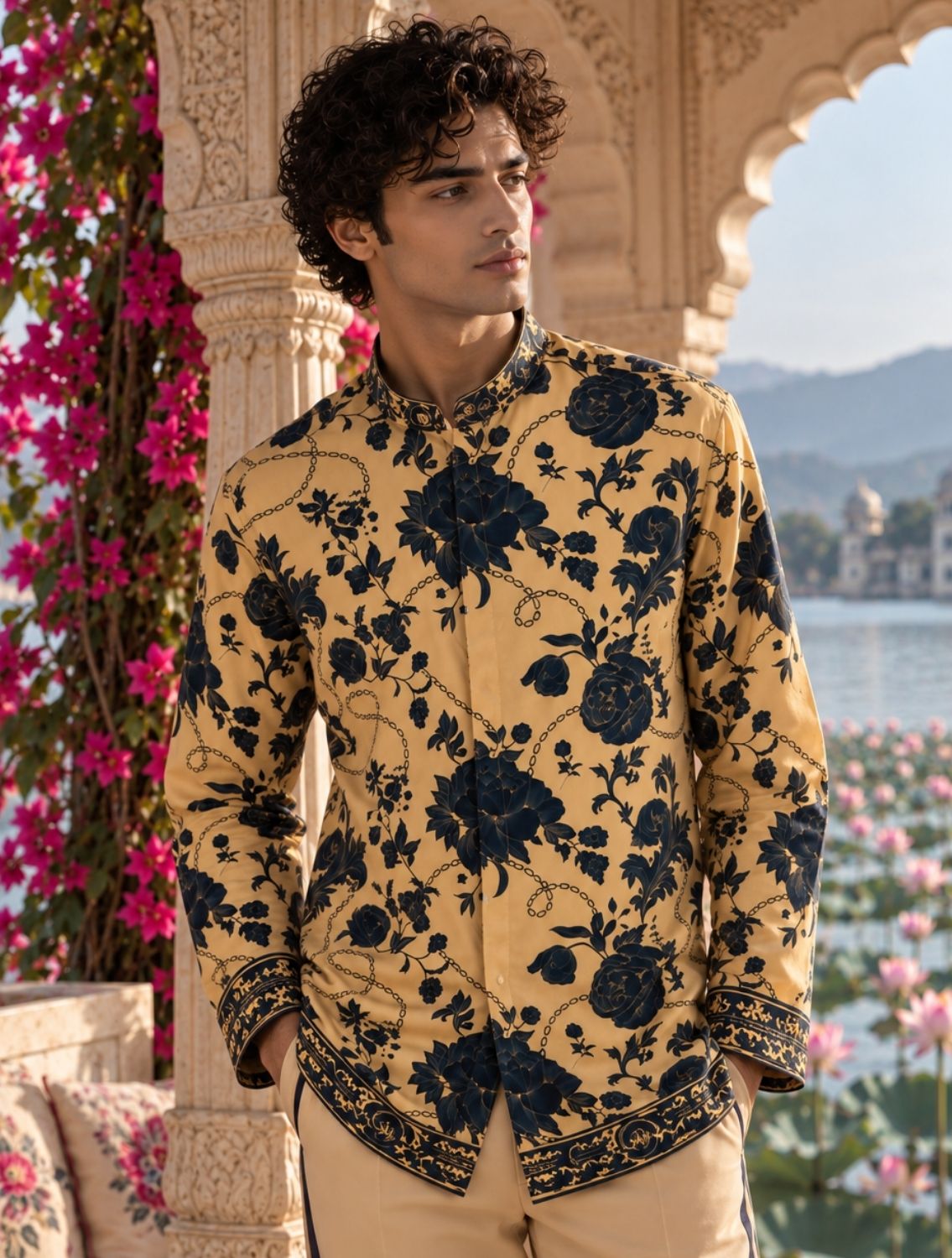 Aakrosh Beige Printed Shirt