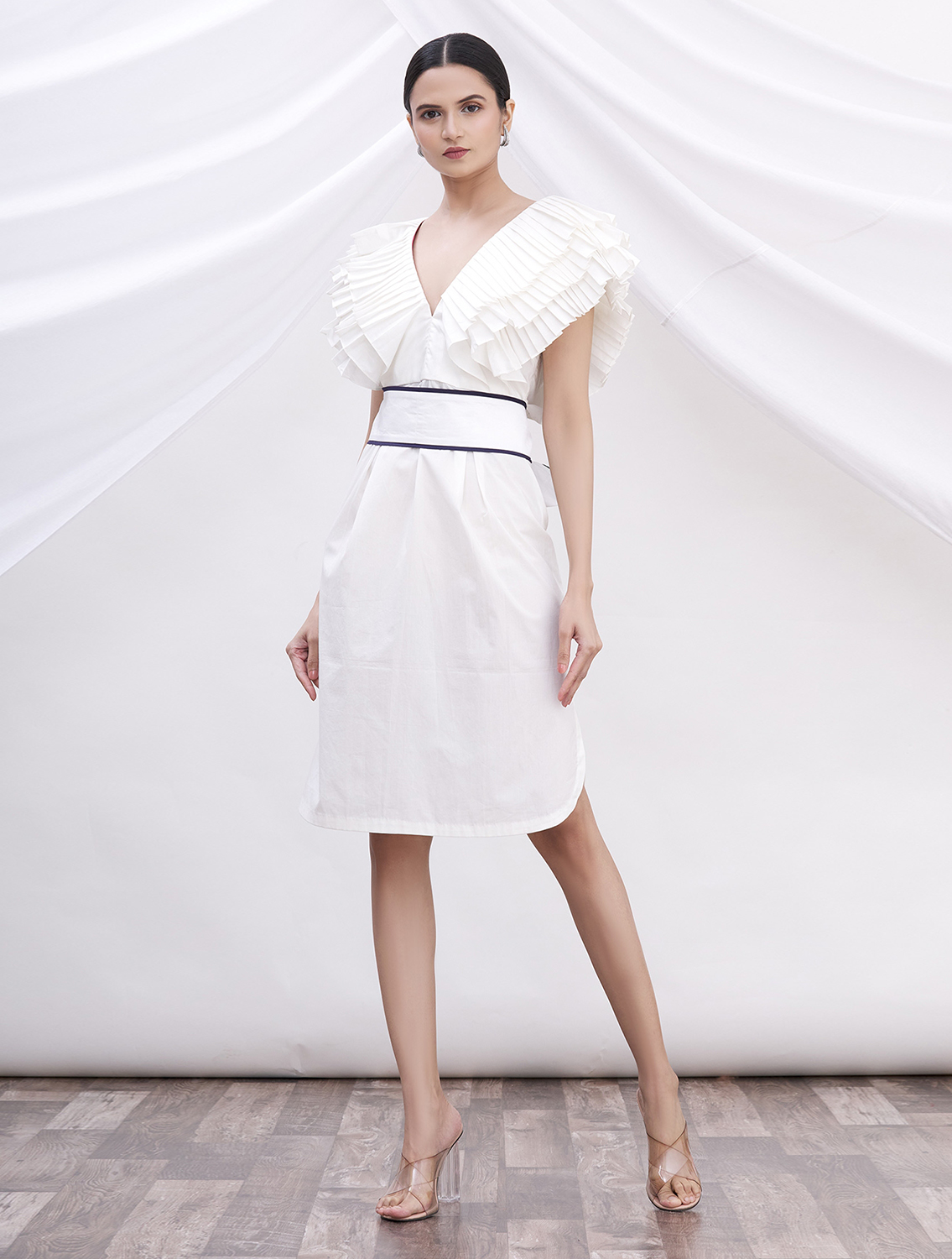 Gabrielle White Cotton Pleated Dress