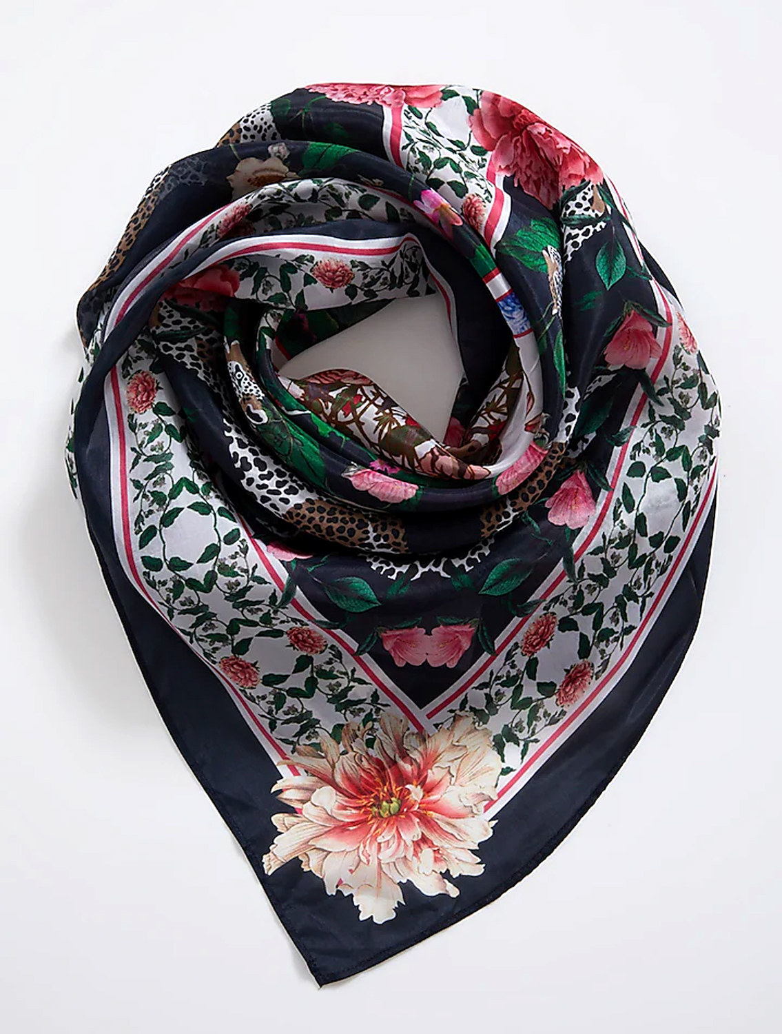 Navy Leopard Silk Scarf