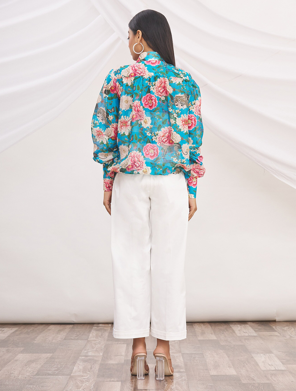 Aphrodite Blue Silk Printed Top