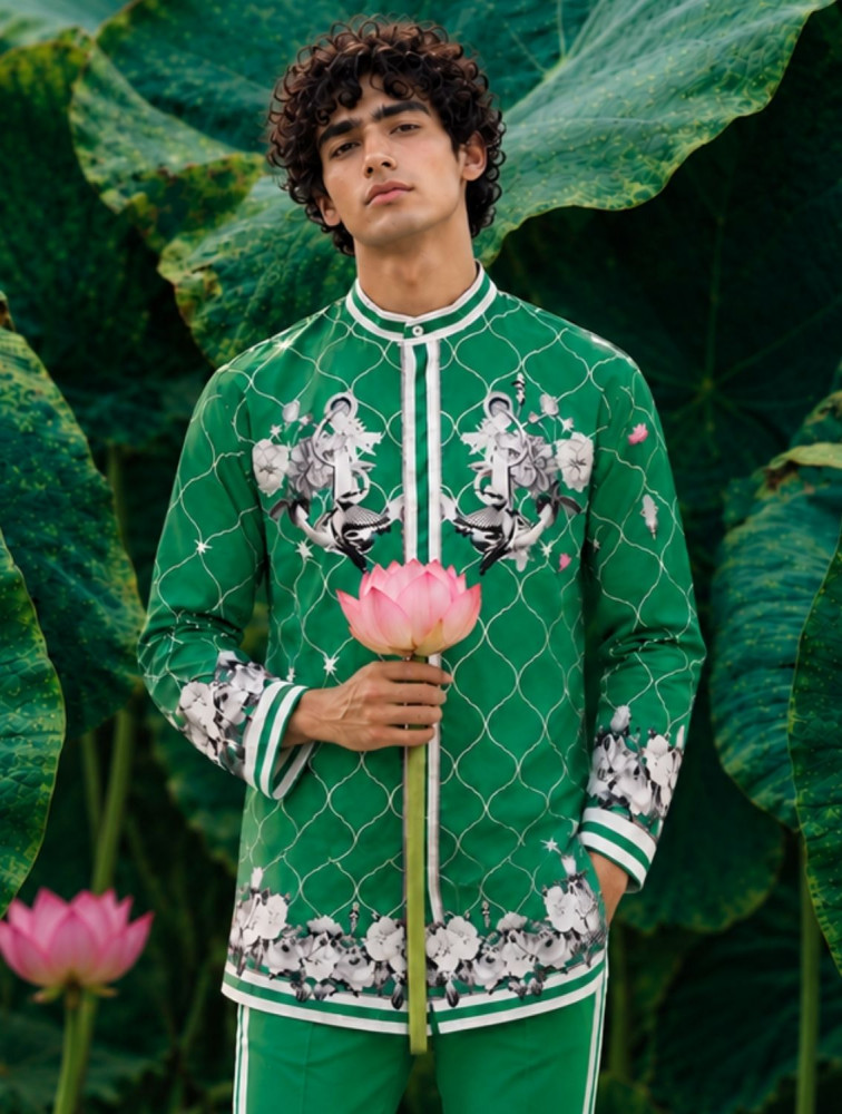 Image of Maison Green Printed Shirt
