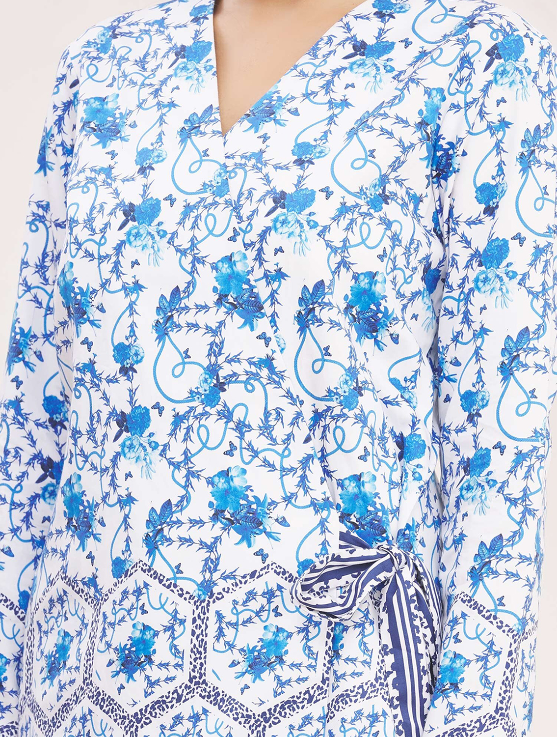 Evelyn Blue Printed Wrap Top