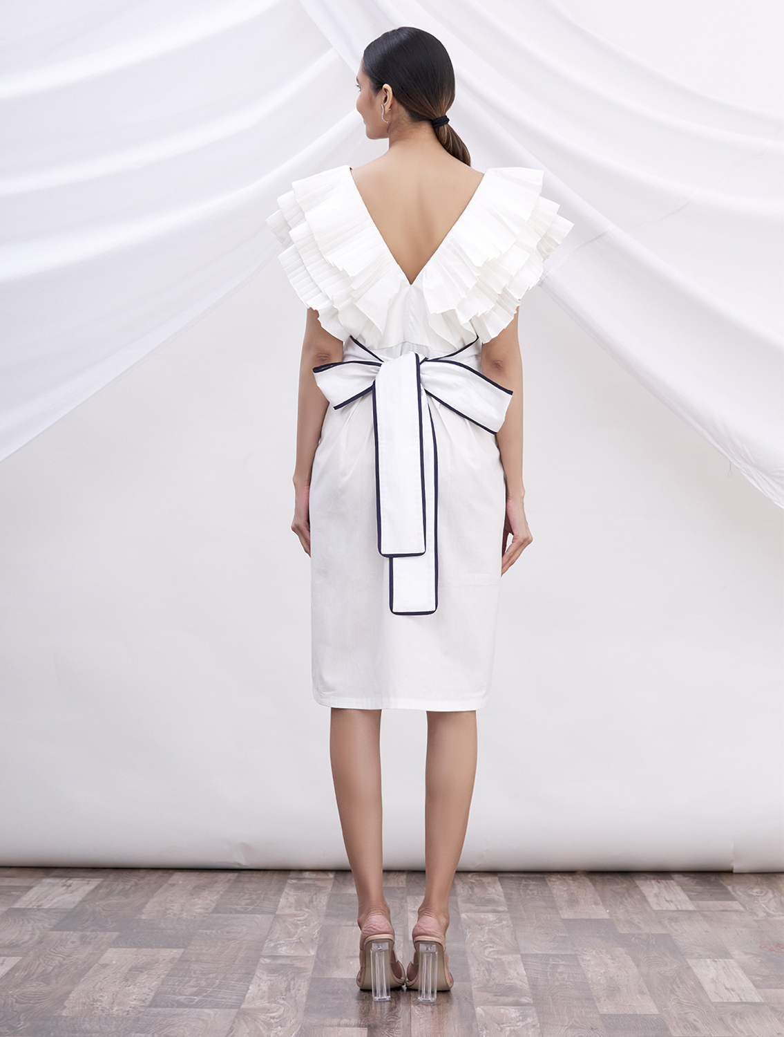 Gabrielle White Cotton Pleated Dress