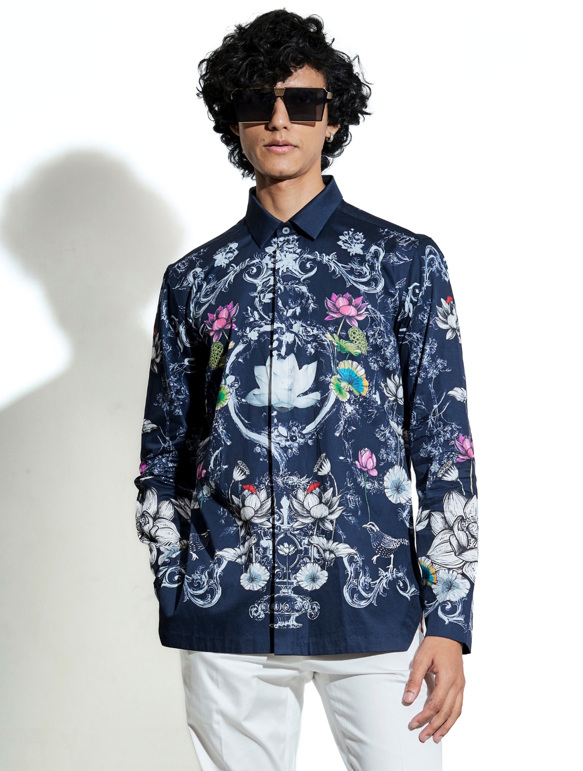 Navy Bloom Engineered Printed Shirt