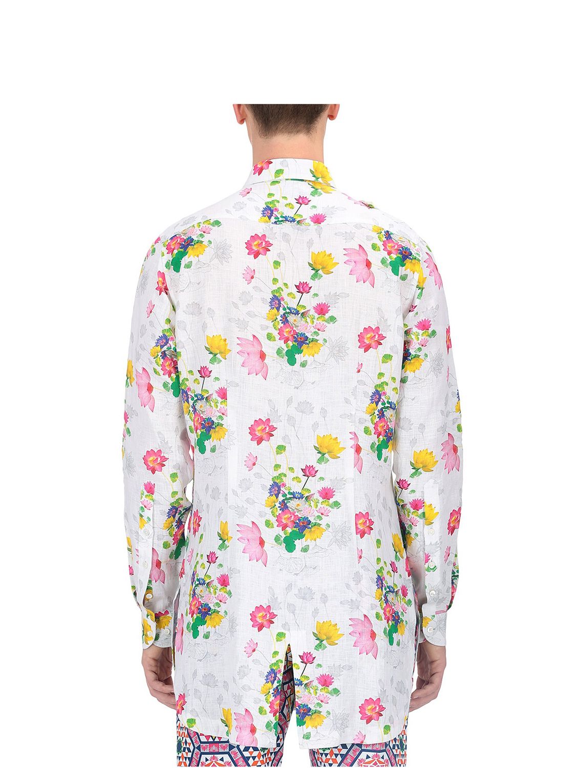 White cowl linen shirt with Utpala print