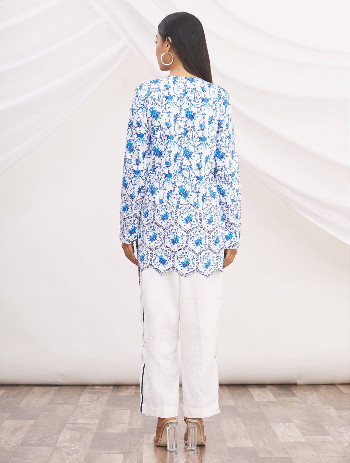 Evelyn Blue Printed Wrap Top