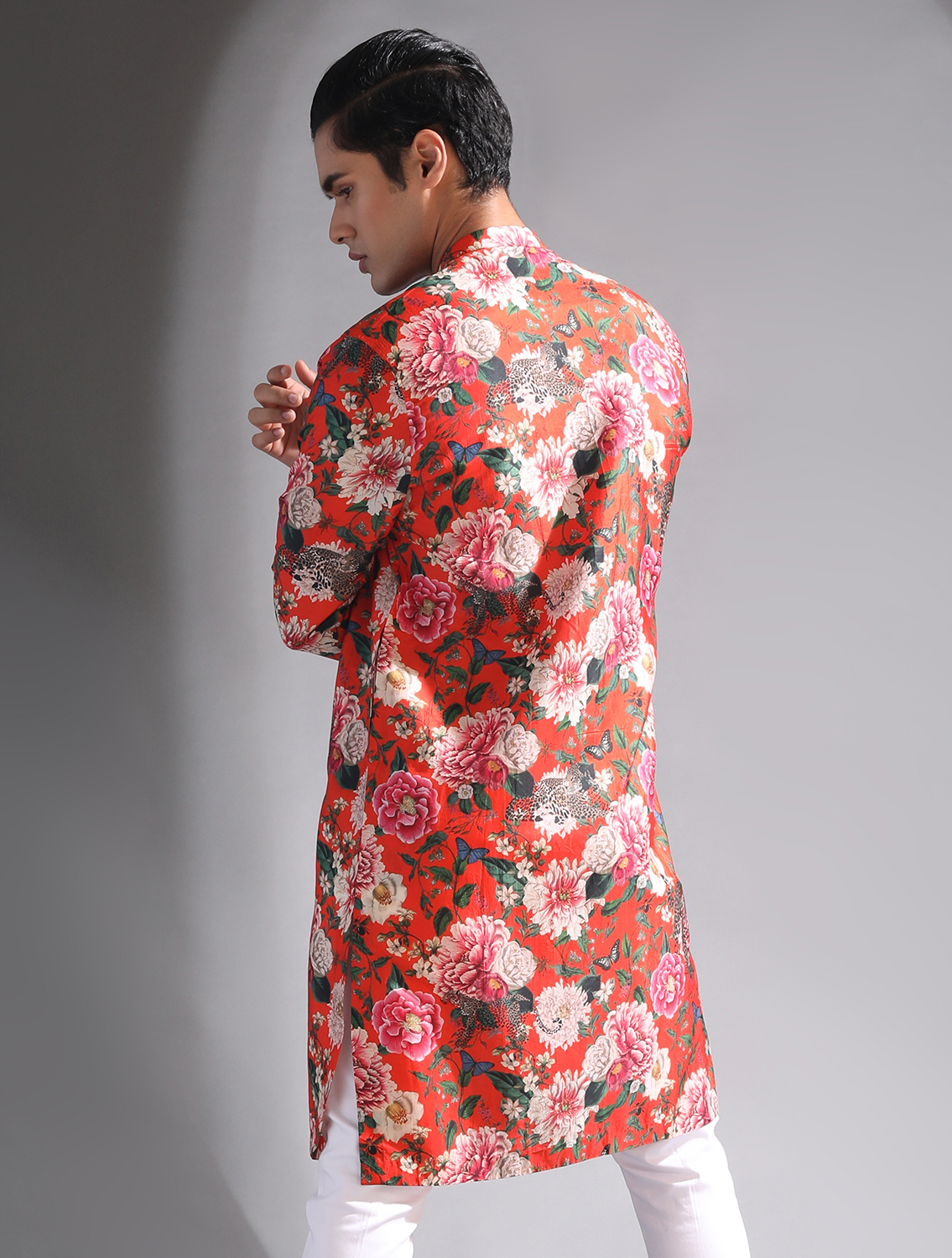 Bloom Orange Floral Printed Silk Kurta Set