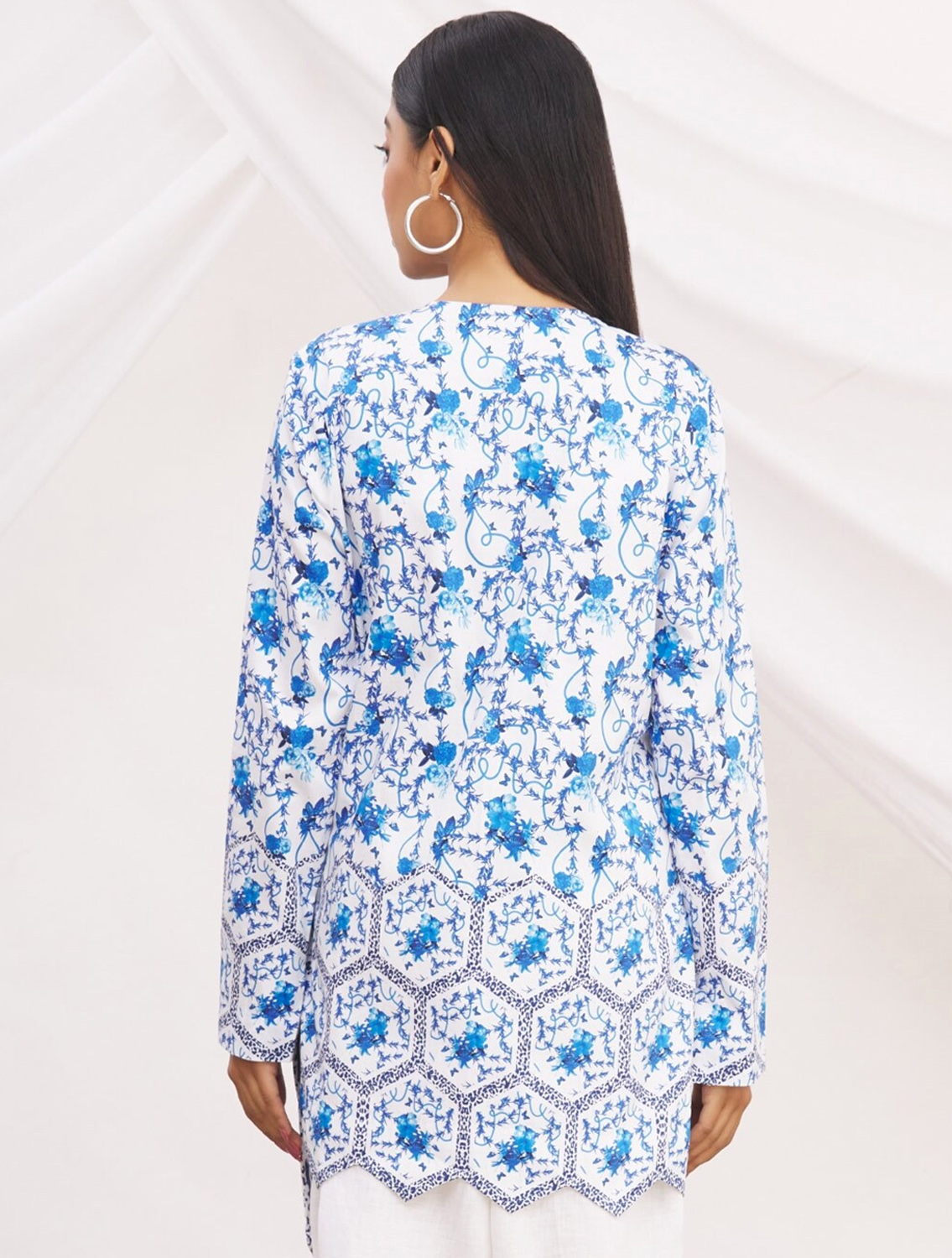 Evelyn Blue Printed Wrap Top
