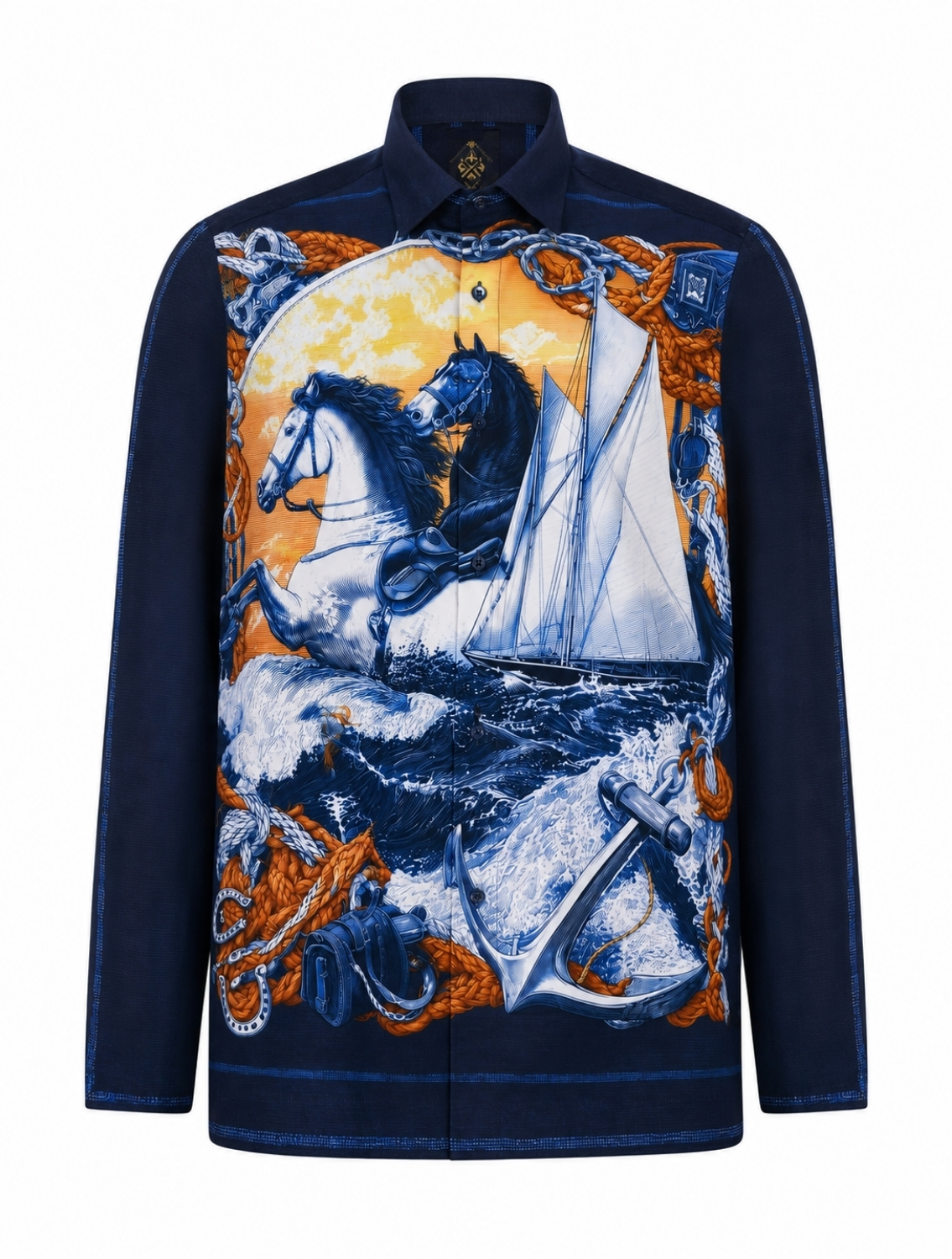 Blue Racing Horses Printed Shirt