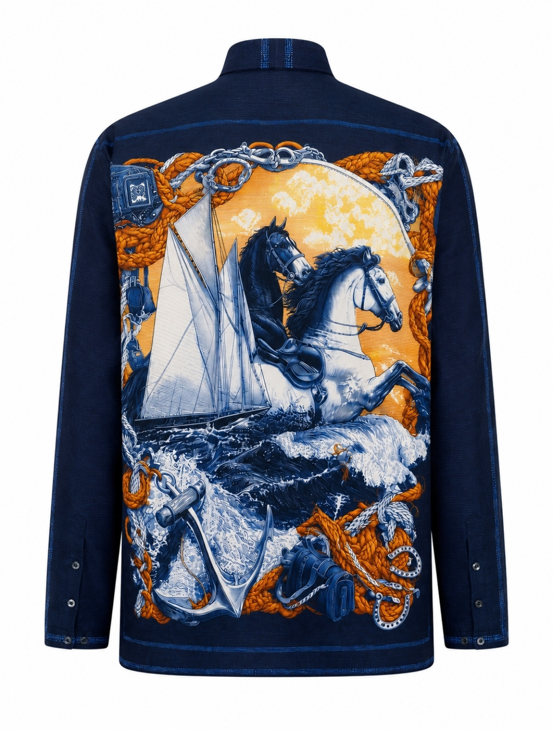 Blue Racing Horses Printed Shirt
