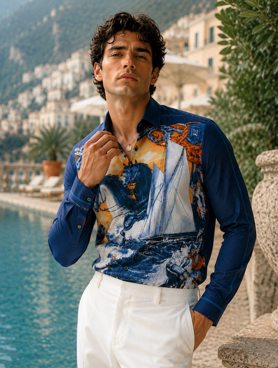 Blue Racing Horses Printed Shirt