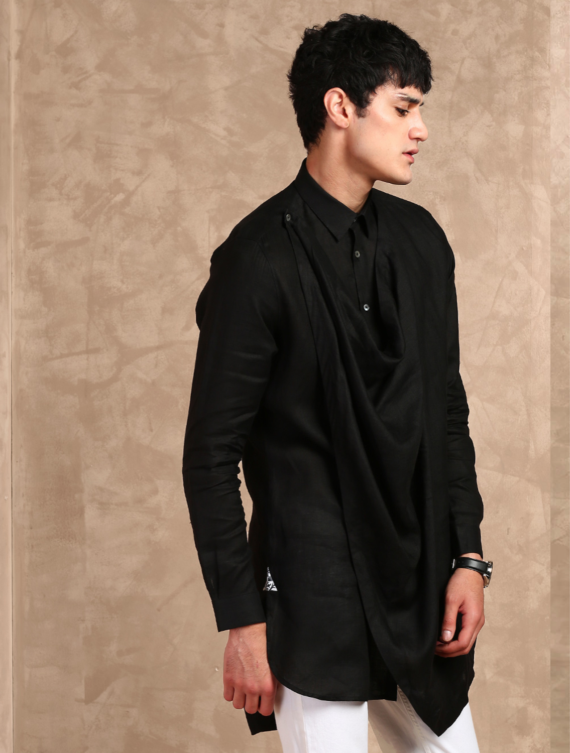 Kaal Linen Black Cowl Shirt