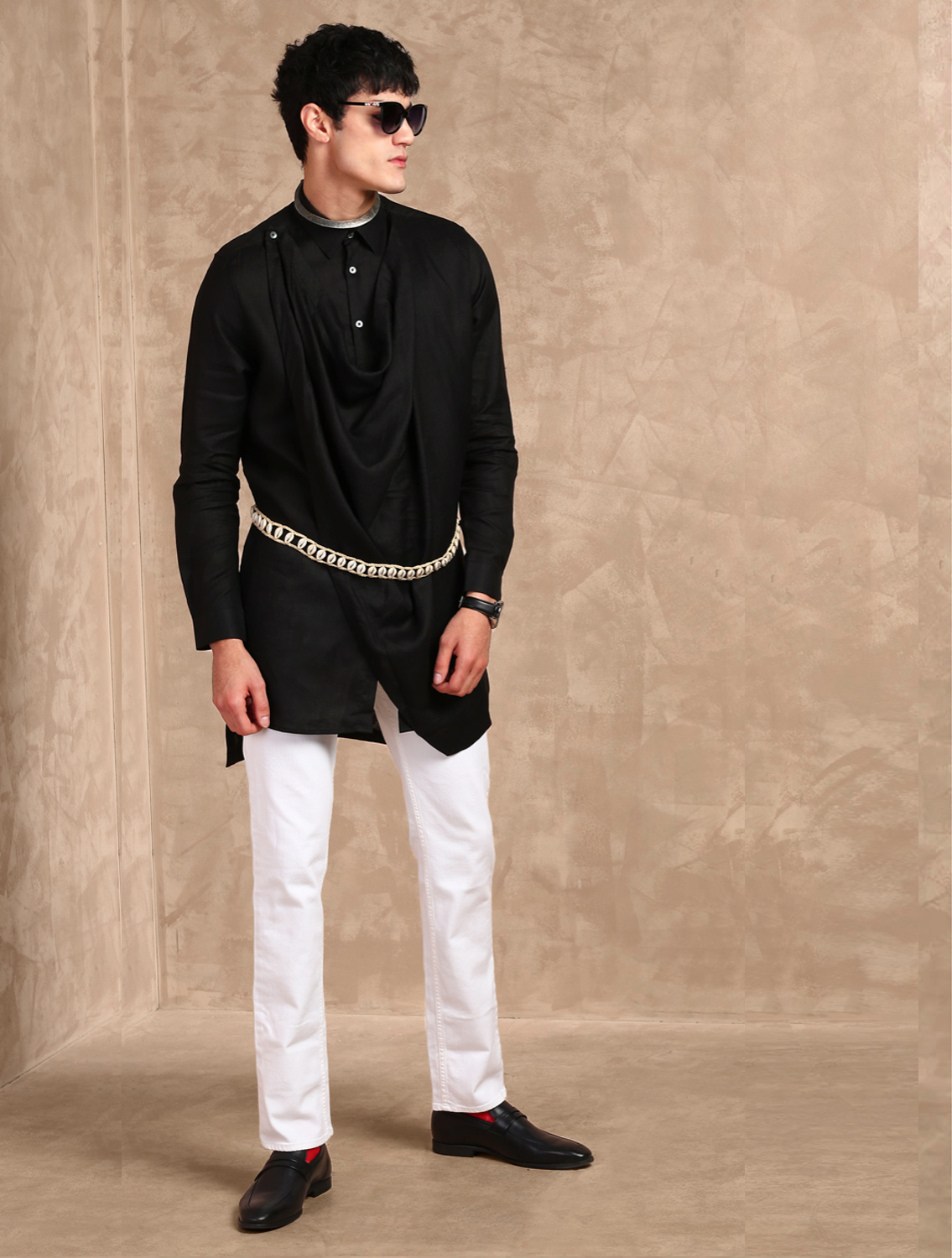 Kaal Linen Black Cowl Shirt