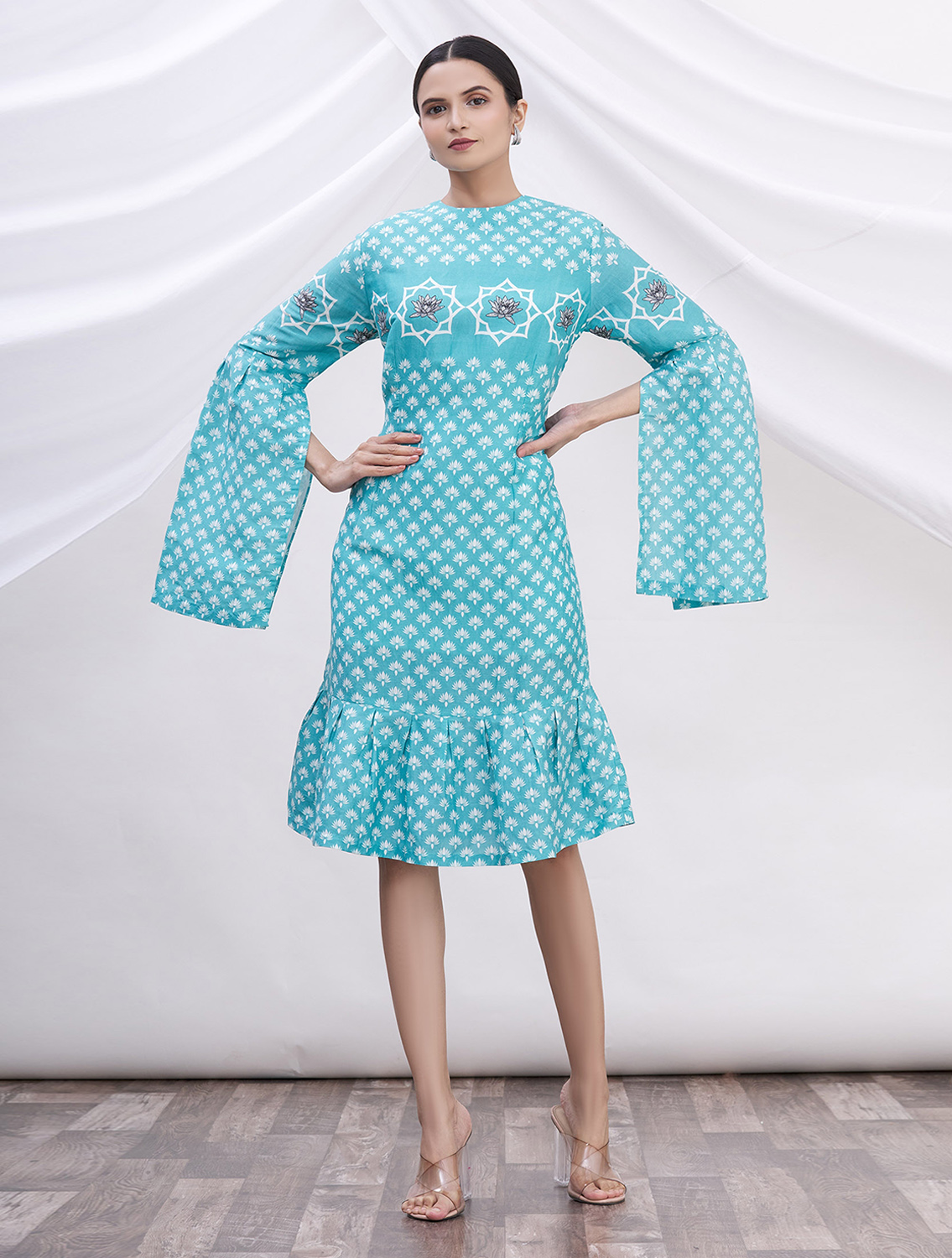 Blue Lotus Silk Linen Printed Dress