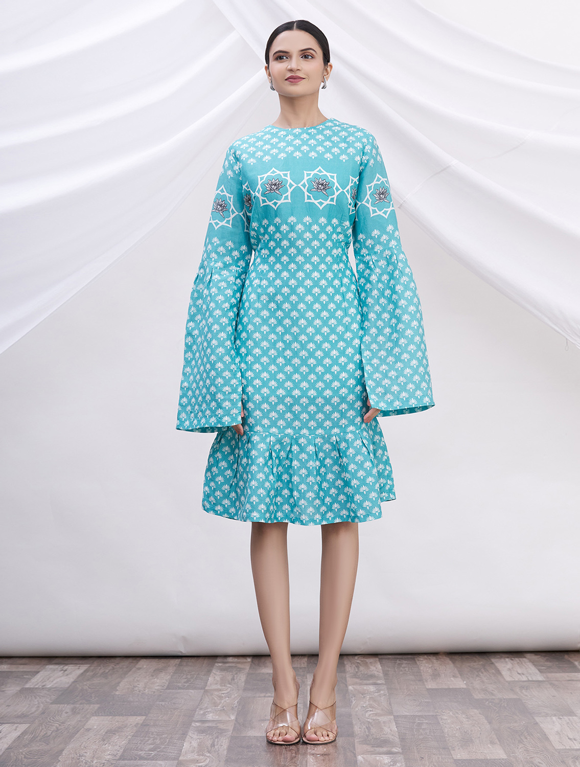 Blue Lotus Silk Linen Printed Dress