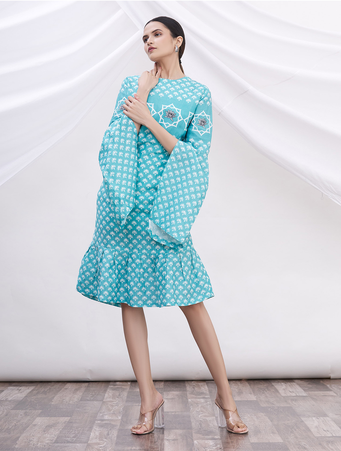Blue Lotus Silk Linen Printed Dress