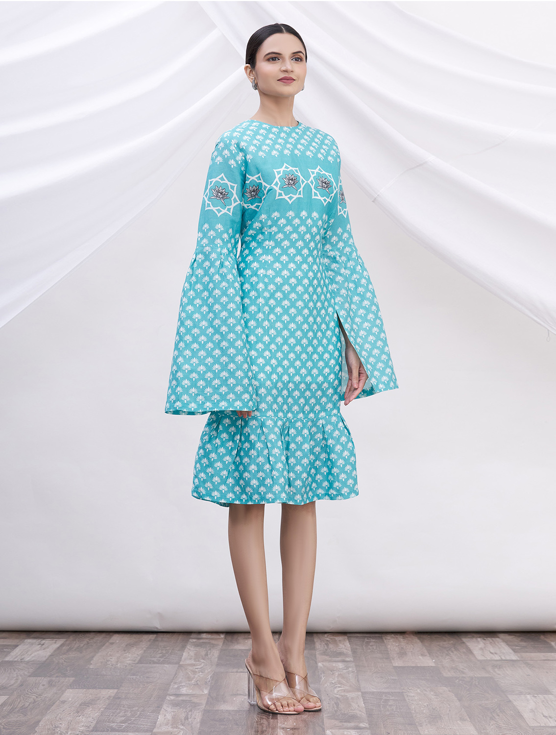 Blue Lotus Silk Linen Printed Dress