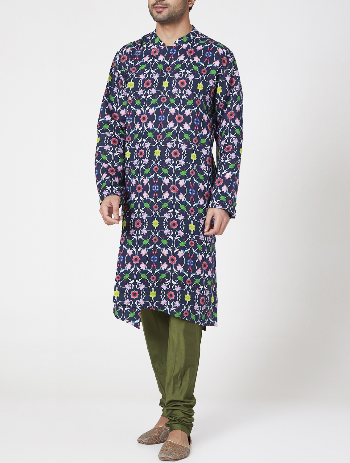 Navy Komol Linen Printed Kurta Full