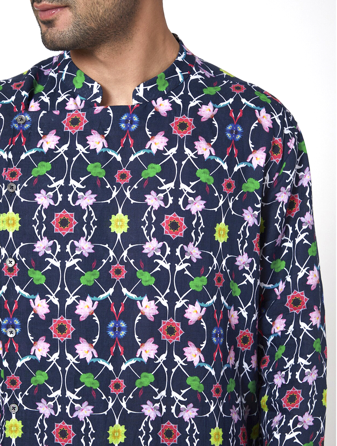 Navy Komol Linen Printed Kurta