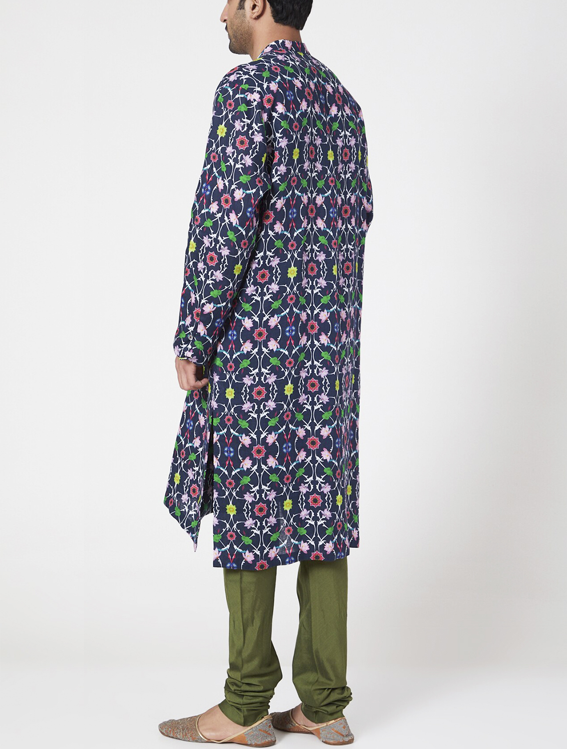 Navy Komol Linen Printed Kurta Set