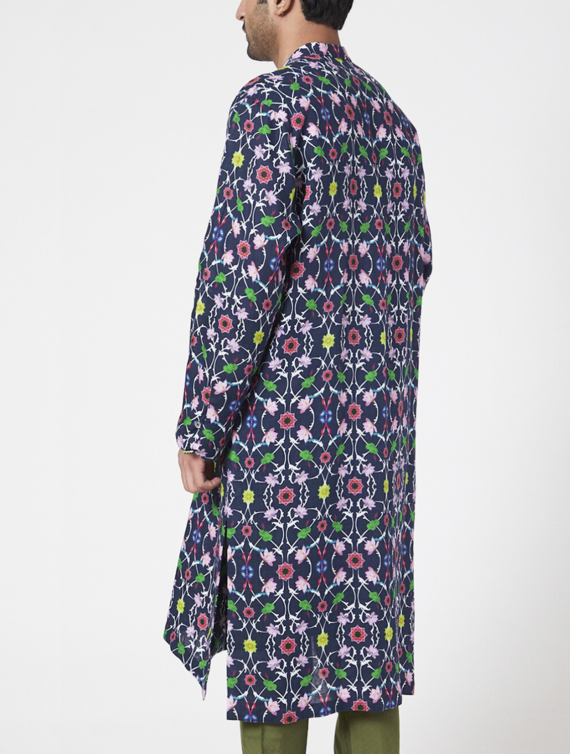 Navy Komol Linen Printed Kurta Back