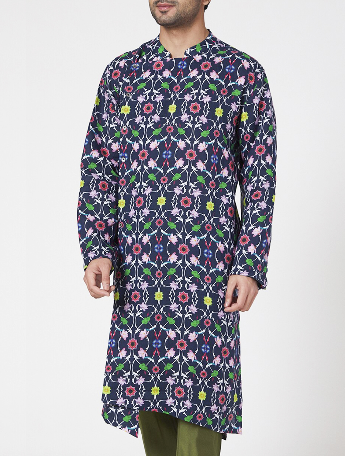 Navy Komol Linen Printed Kurta