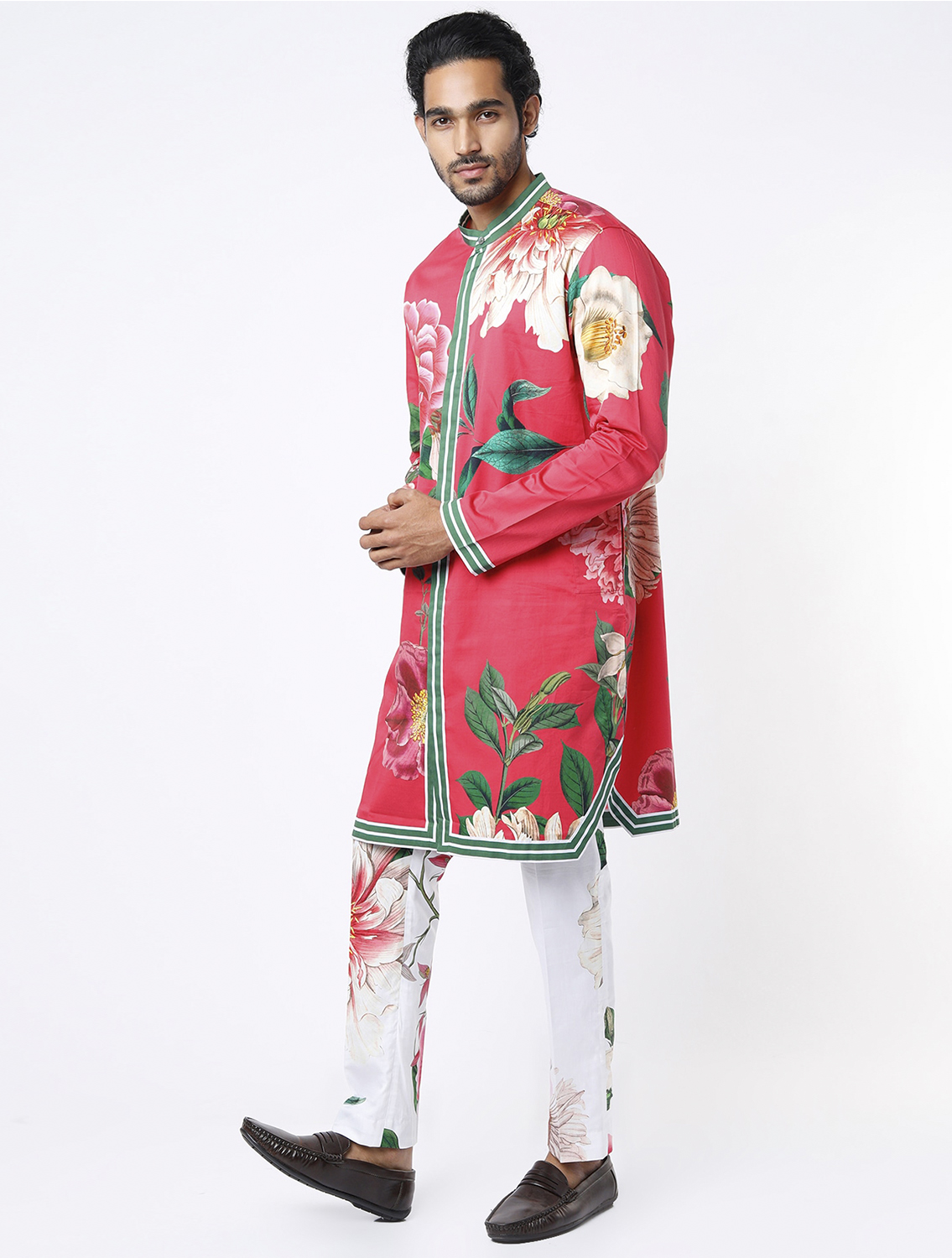 Gulzar Red Hem Striper Style Long Kurta