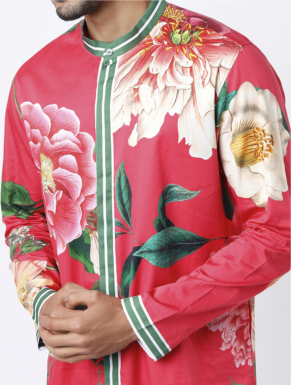 Gulzar Red Hem Striper Style Long Kurta