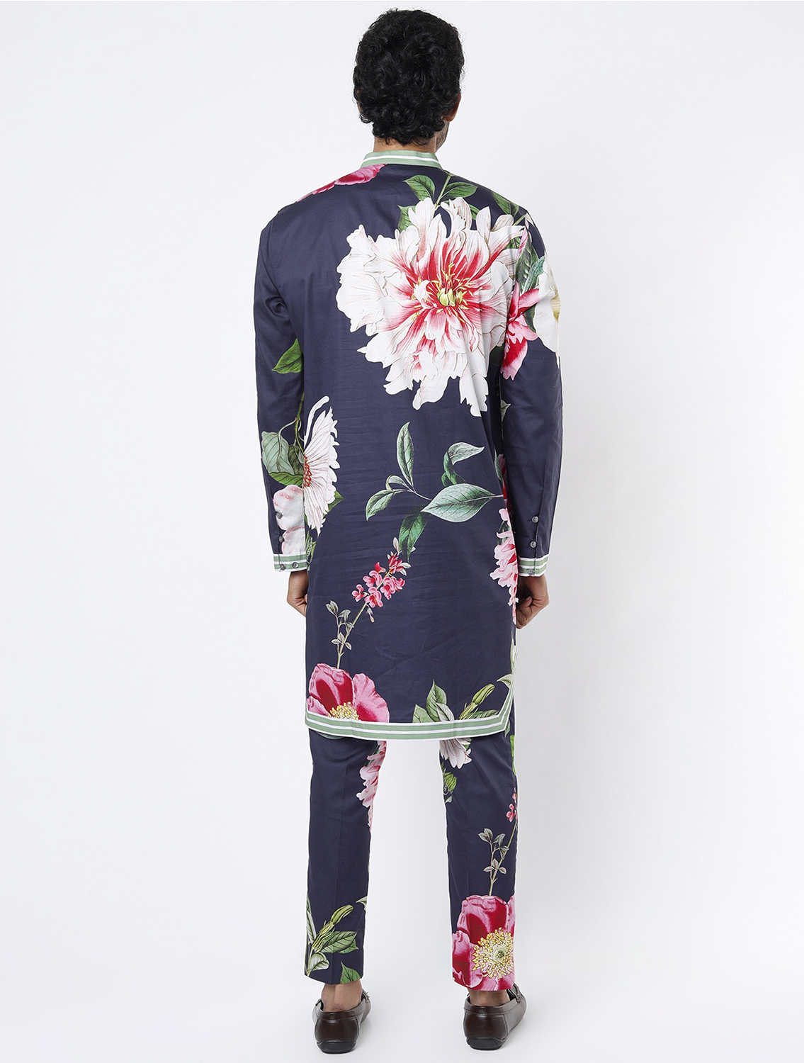 Sufi Dark Navy Hem Striper Style Kurta Pant Set