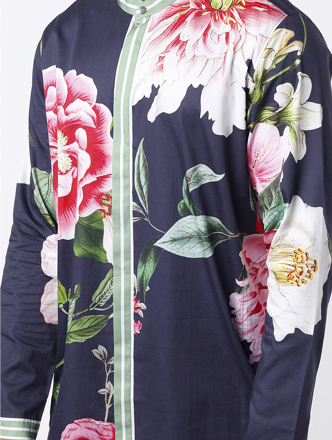 Sufi Dark Navy Hem Striper Style Kurta Pant Set