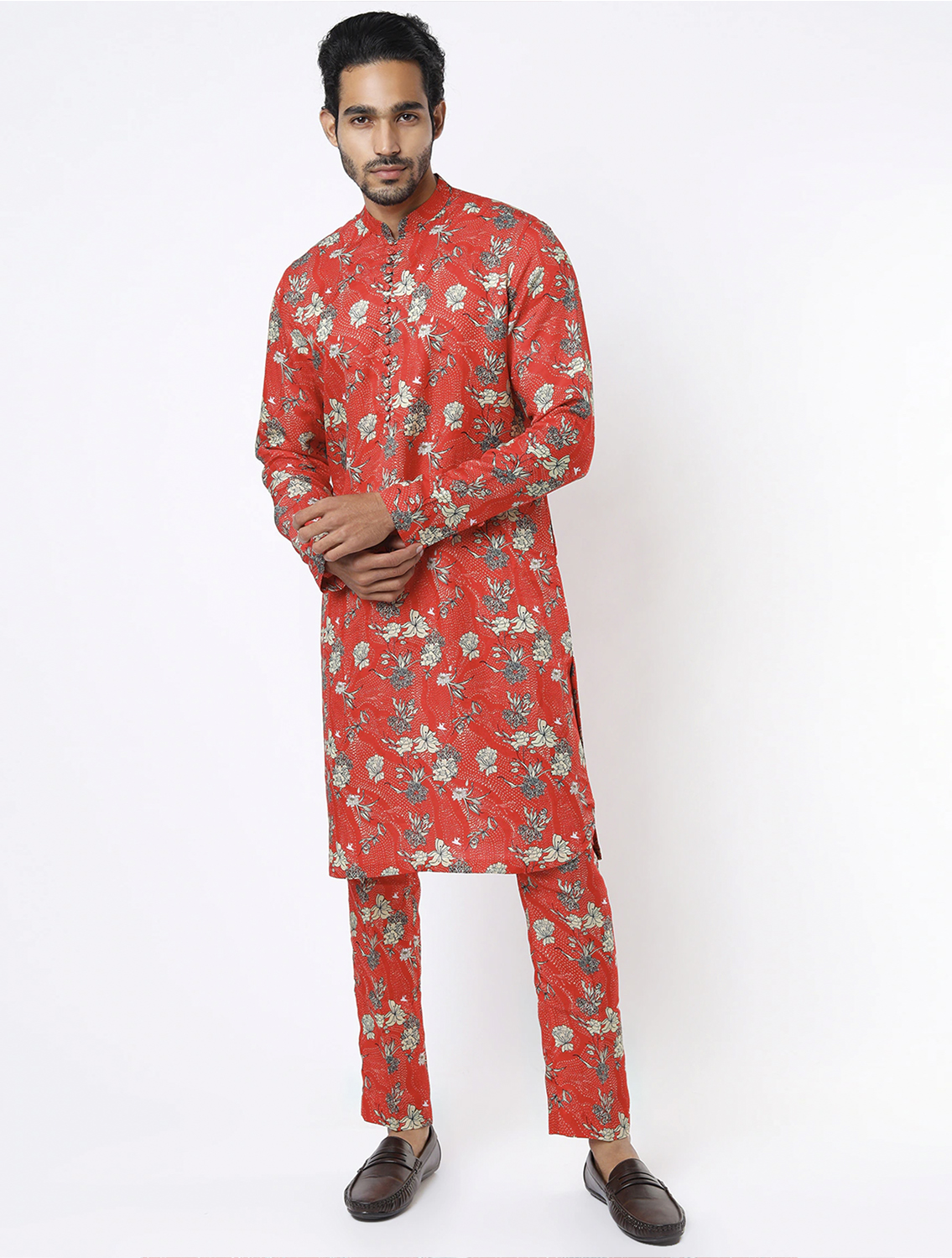 Pujit Red Silk Printed Coord Set