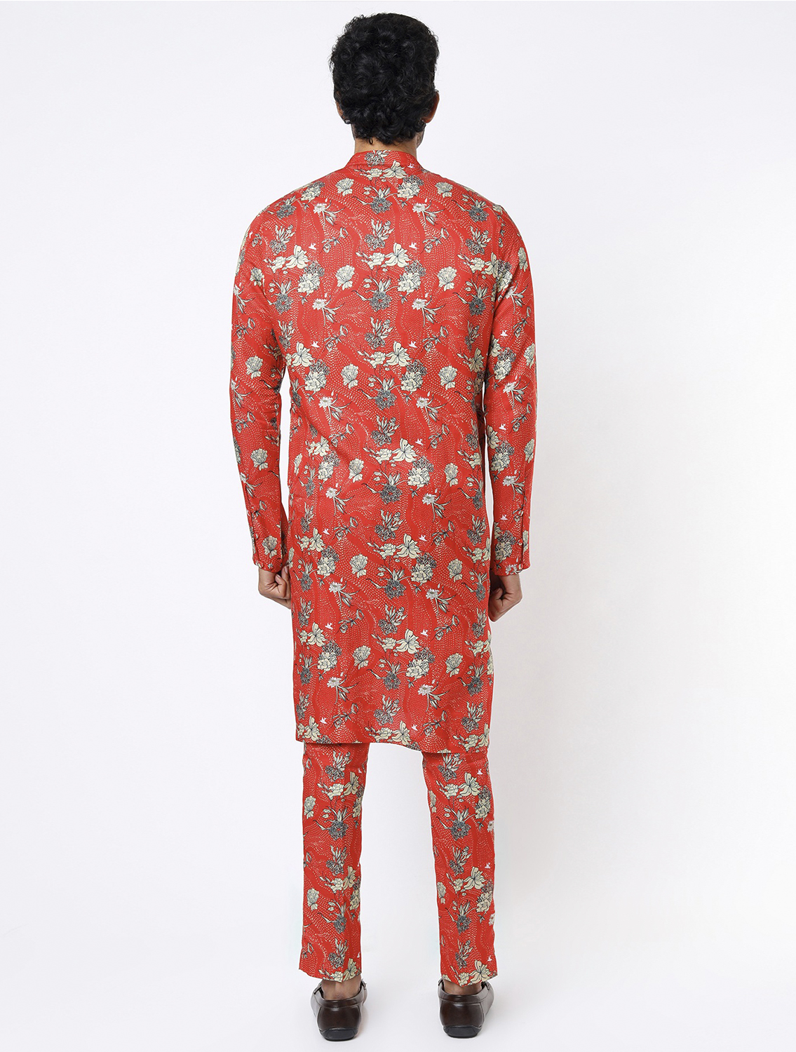 Pujit Red Silk Kurta Pant Coord Set