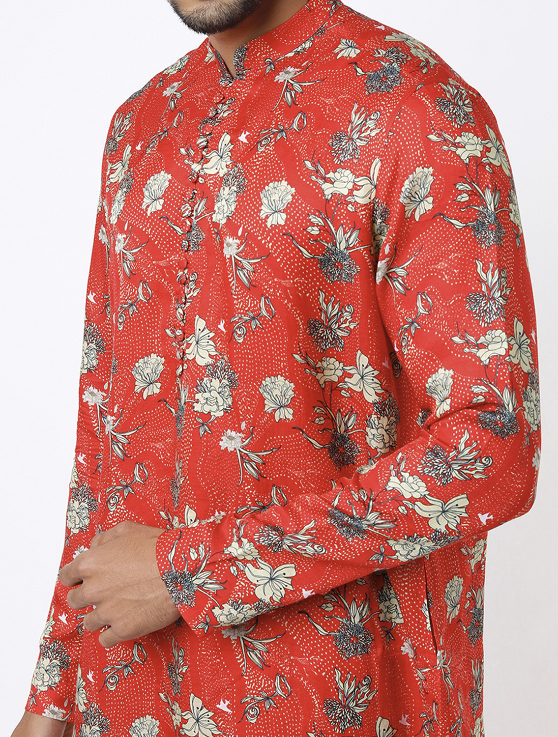 Pujit Red Silk Kurta Pant Coord Set